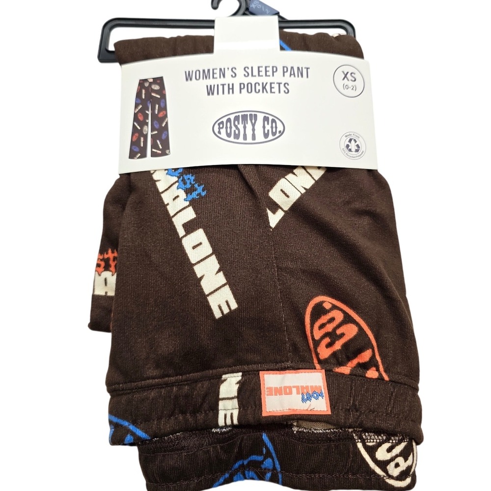 Post Malone Posty Co Sleep Pants Pockets Brown Logo‎ Print Womens XS New